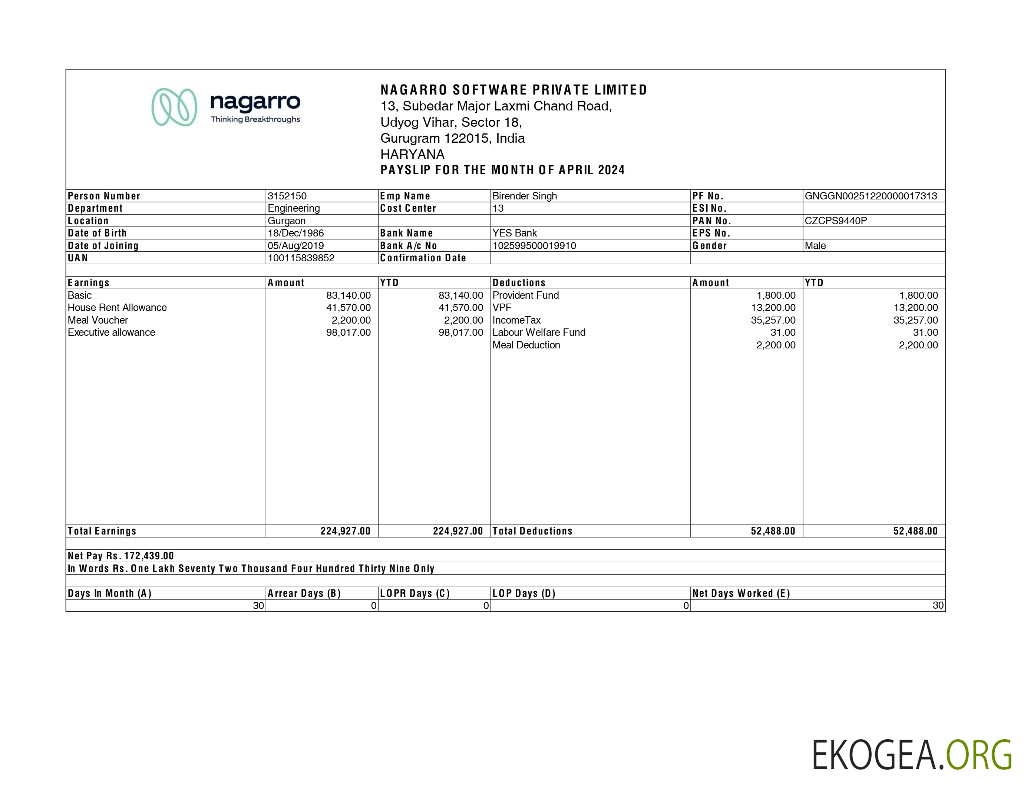 Modèle de fiche de paie Nagarro Software aux formats Word et PDF.pdf, 1